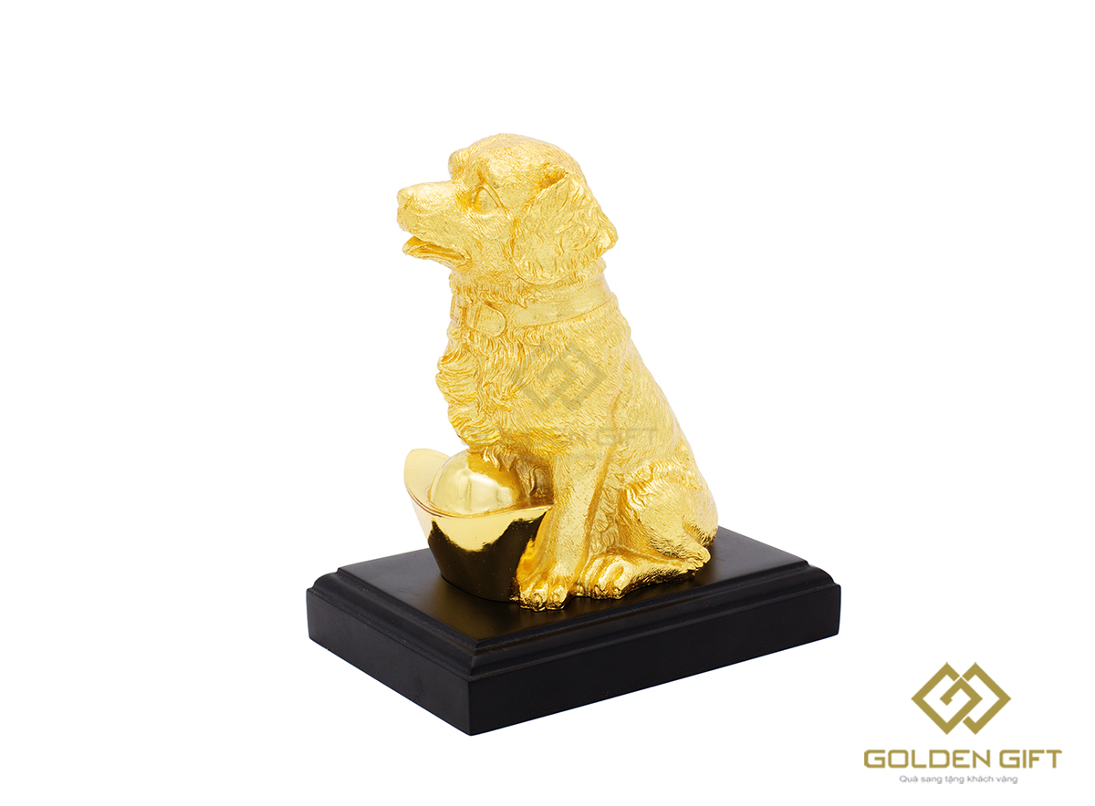 Khuyển gia an khang mạ vàng 24K, Linh khuyển an khang mạ vàng, tượng chó đúc đồng mạ vàng, tượng chó phong thủy mạ vàng