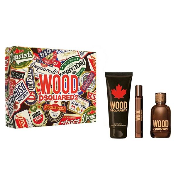 Gift Set Dsquared2 Wood For Him 3pcs ( EDT 100ml & EDT 10ml & SG 150ml ) (Eau de Toilette/100ml & Eau de Toilette 10ml & Shower Gel 150ml)