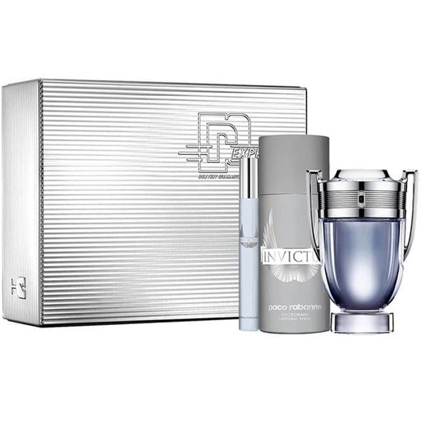 Gift Set Paco Rabanne Invictus 3pcs ( EDT 100ml & Lăn khử mùi 150ml & EDT 10ml ) (Eau de Toilette/100ml & Eau de Toilette/10ml & Xịt khử mùi 150ml)