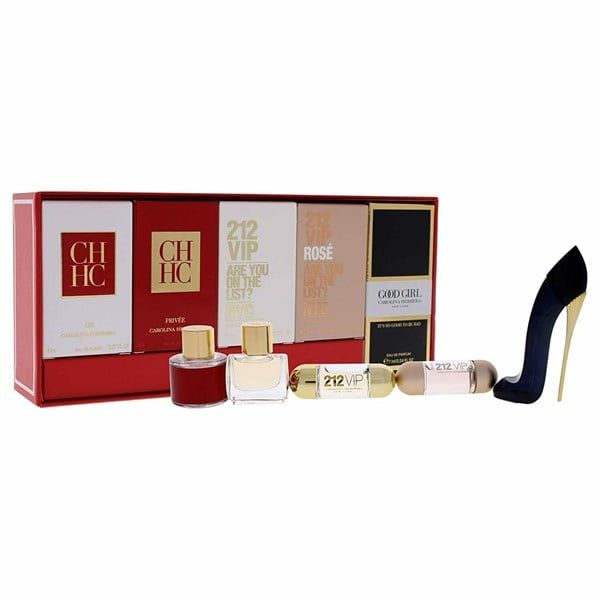 Gift Set Mini Carolina Herrera For Women 5pcs (Eau de Toilette/8ml Caroline Herrera CH & Eau de Parfum 5ml Carolina Herrera Privee & Eau de Parfum 5ml 212 VIP & Eau de Parfum 5ml 212 VIP ROSE & Eau de Parfum 7ml Good Girl)