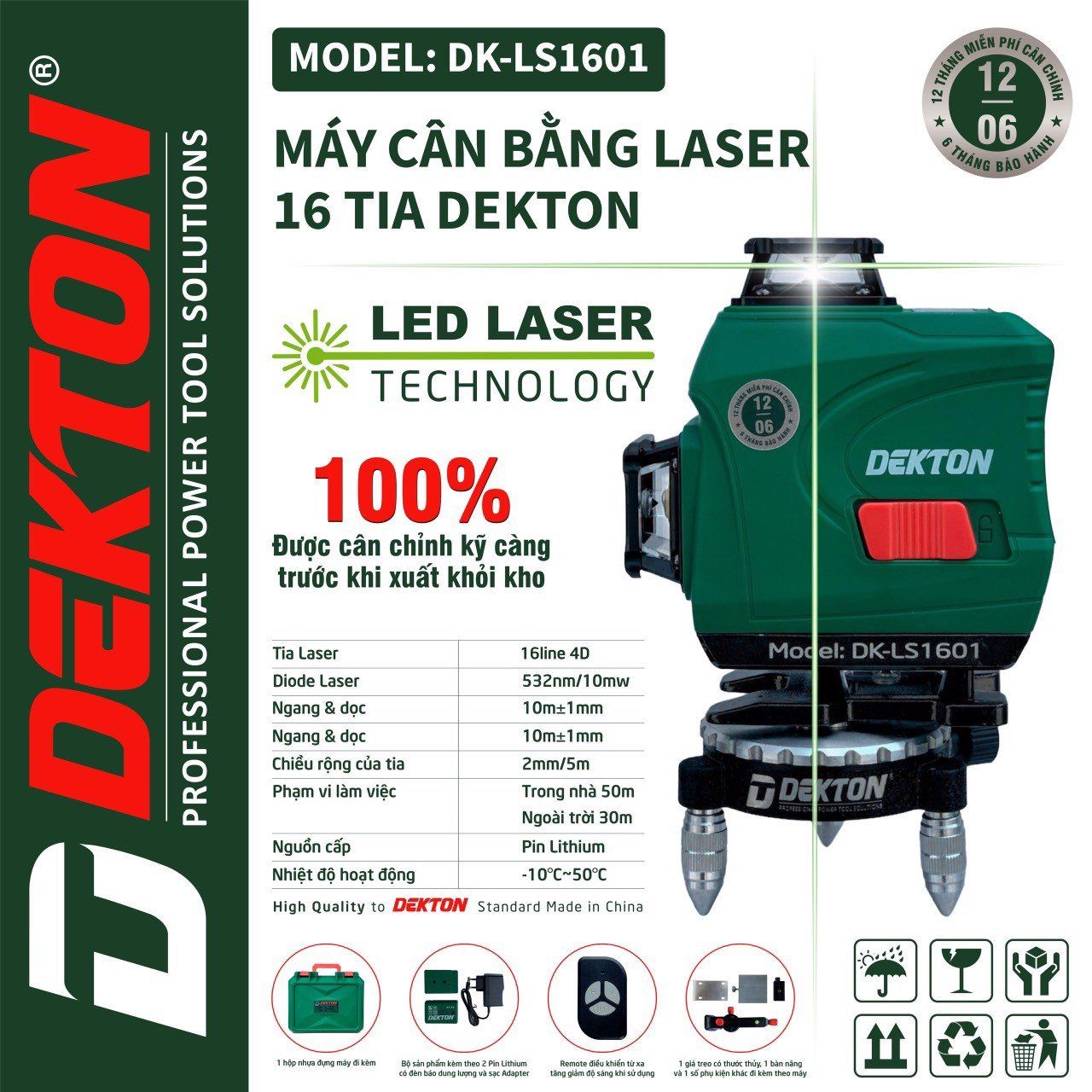  MÁY CÂN BẰNG LASER DEKTON - DK LS1601 - 16 TIA (TIA XANH) - CÓ REMOTE 