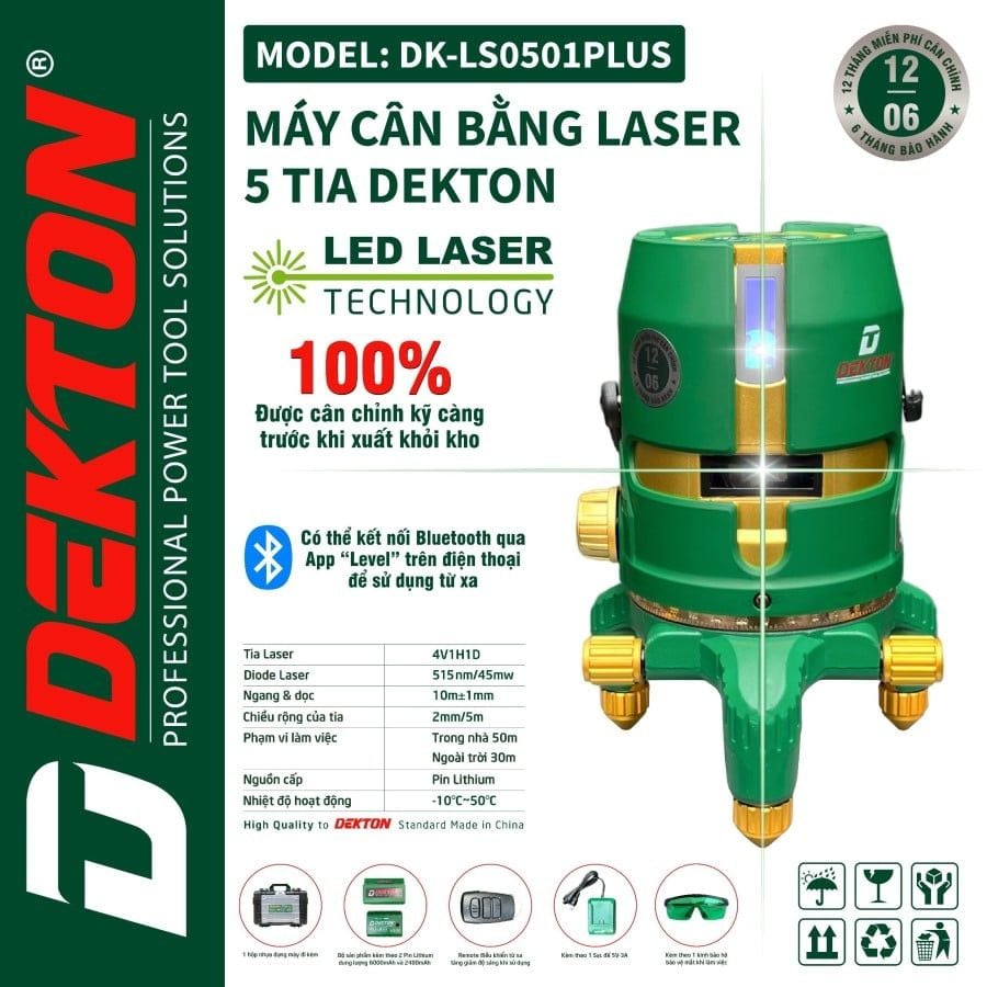  MÁY CÂN BẰNG LASER DEKTON - DK LS0501 PLUS - 05 TIA (TIA XANH) - CÓ REMOTE 