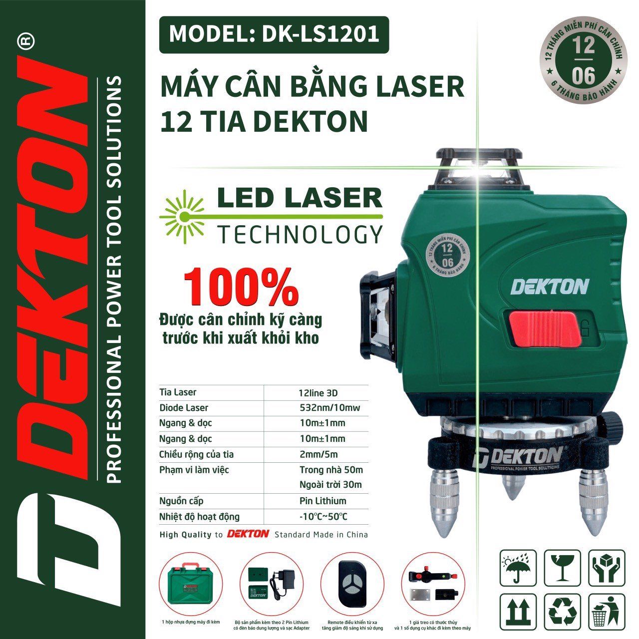  MÁY CÂN BẰNG LASER DEKTON - DK LS1201 - 12 TIA (TIA XANH) - CÓ REMOTE 