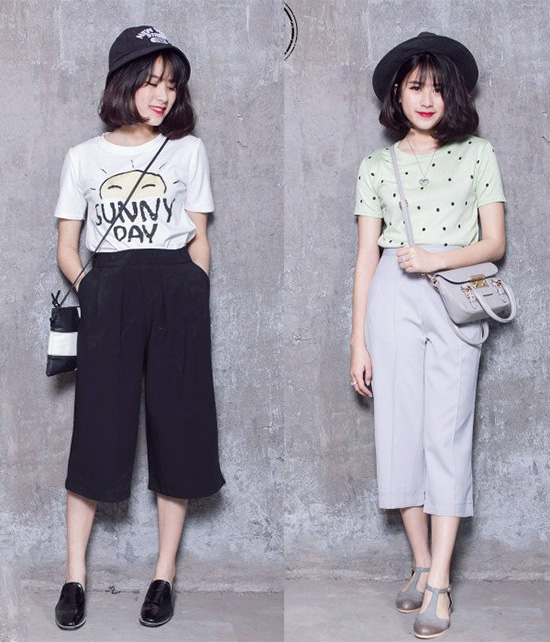 Quần Culottes mix với áo phông năng động