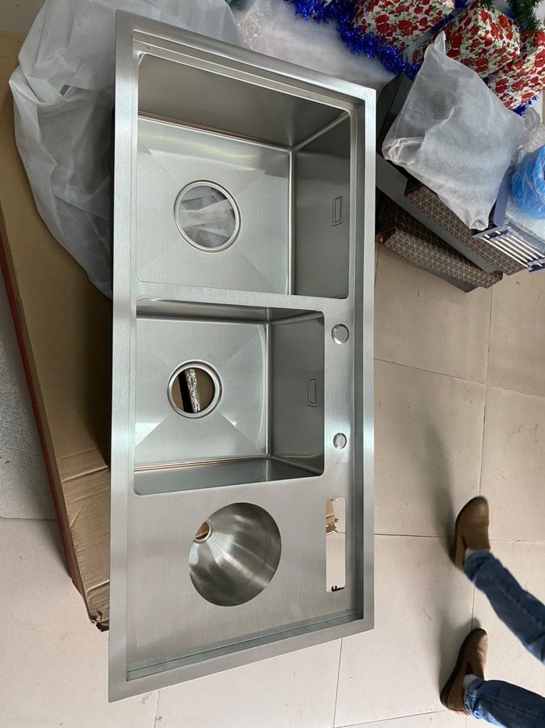 Chậu Rửa Bát Bậc Thang Có hố Rác+Dao+Thớt 100x48