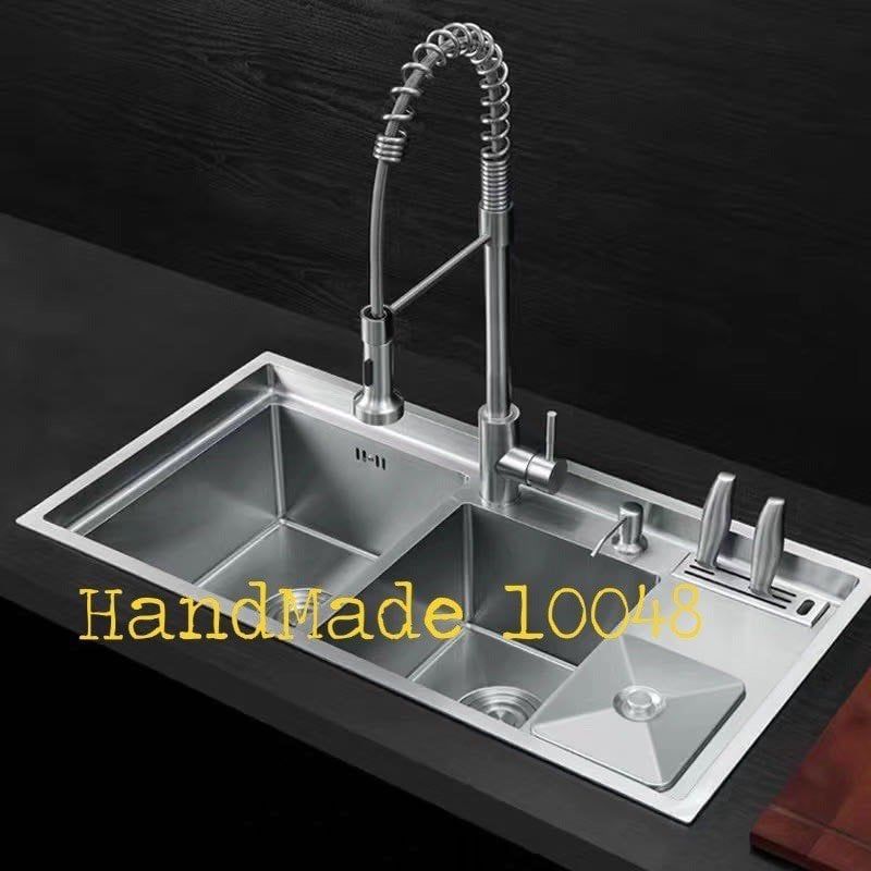 Chậu Rửa Bát Bậc Thang Có hố Rác+Dao+Thớt 100x48