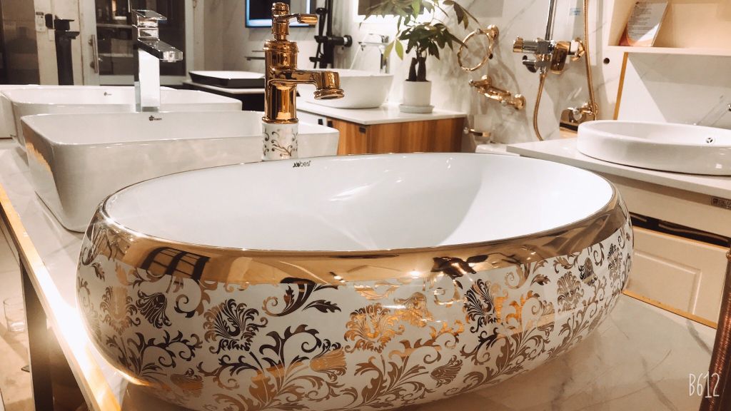 Chậu Sứ Rửa Mặt Hoa Vàng