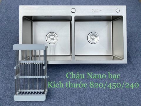 Chậu rửa bát nano bạc kt 82x45cm