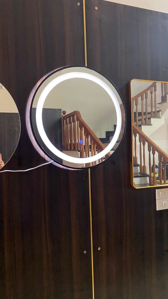 Gương Led Tròn Cảm Ứng Viền Thép Đen 60x60