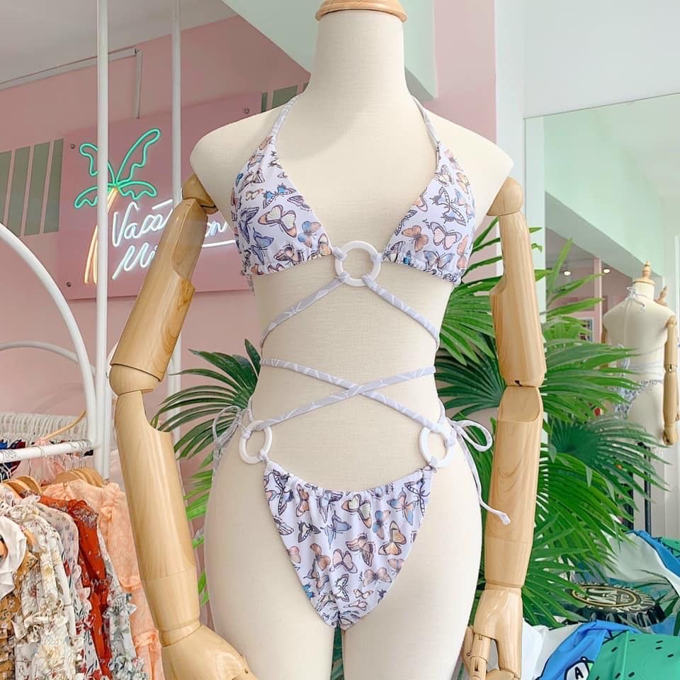  3BN99- bikini hai mảnh hoạ tiết bướm khoen 