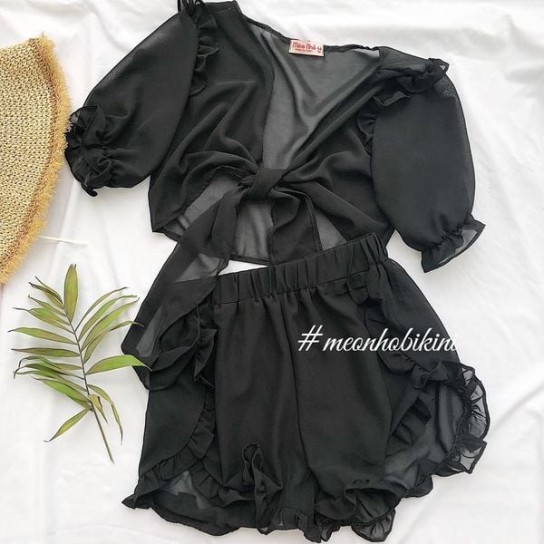  SETBEOVOAN-Set mặc ngoài bikini màu đen 