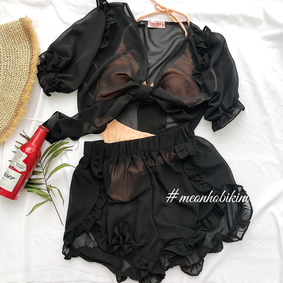  SETBEOVOAN-Set mặc ngoài bikini màu đen 