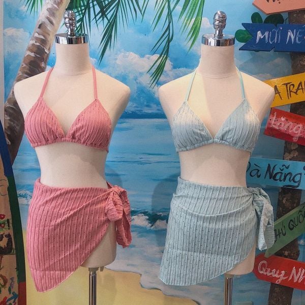  4BN149- set bikini kèm khăn hồng 