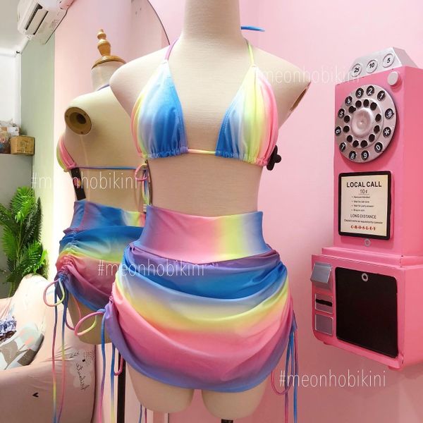  Set bikini hai mảnh chân váy rút áo tam giác 