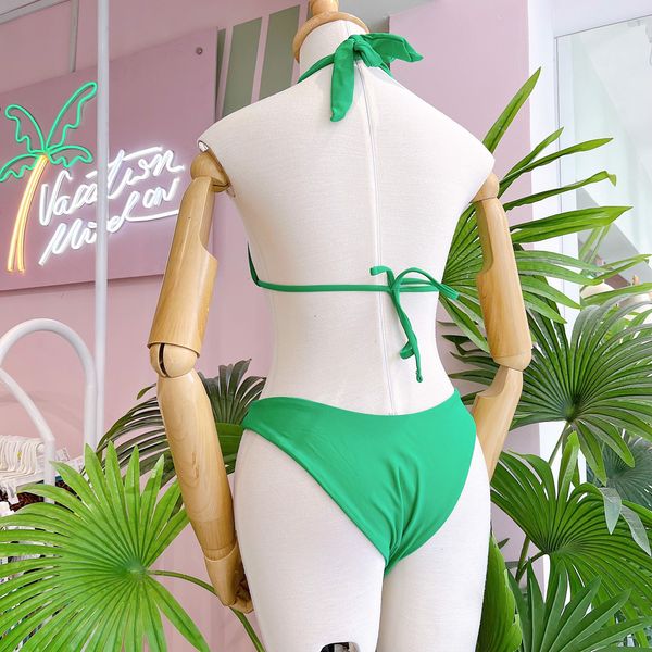  2BN25 - set bikini màu xanh khoen 