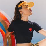  ATTN-Áo croptop tay ngắn thêu 