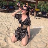  SETBEOVOAN-Set mặc ngoài bikini voan hoa cúc 