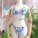  2BN19- bộ bikini lọt khe vàng hoạ tiết 