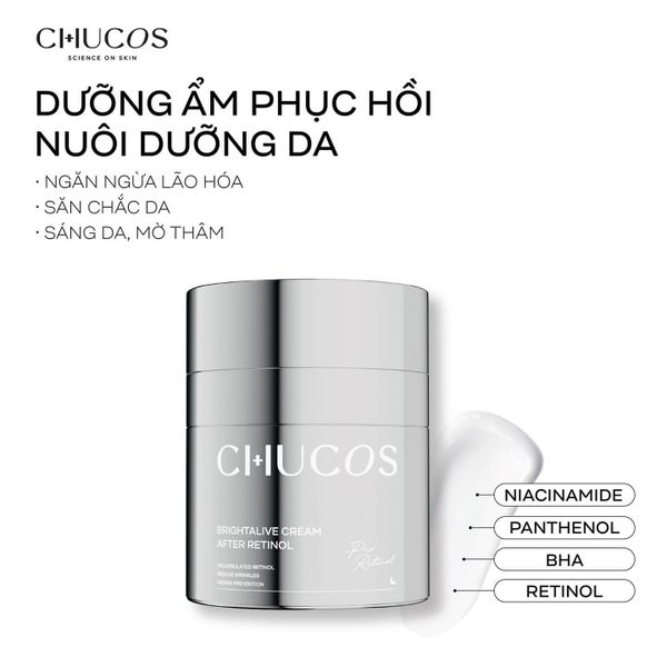  [Combo quà tặng] Kem dưỡng  Kem Dưỡng Giảm Nếp Nhăn, Chống Lão Hoá Chucos Brightalive Cream - After Retinol 50gr và Gel cấp ẩm 