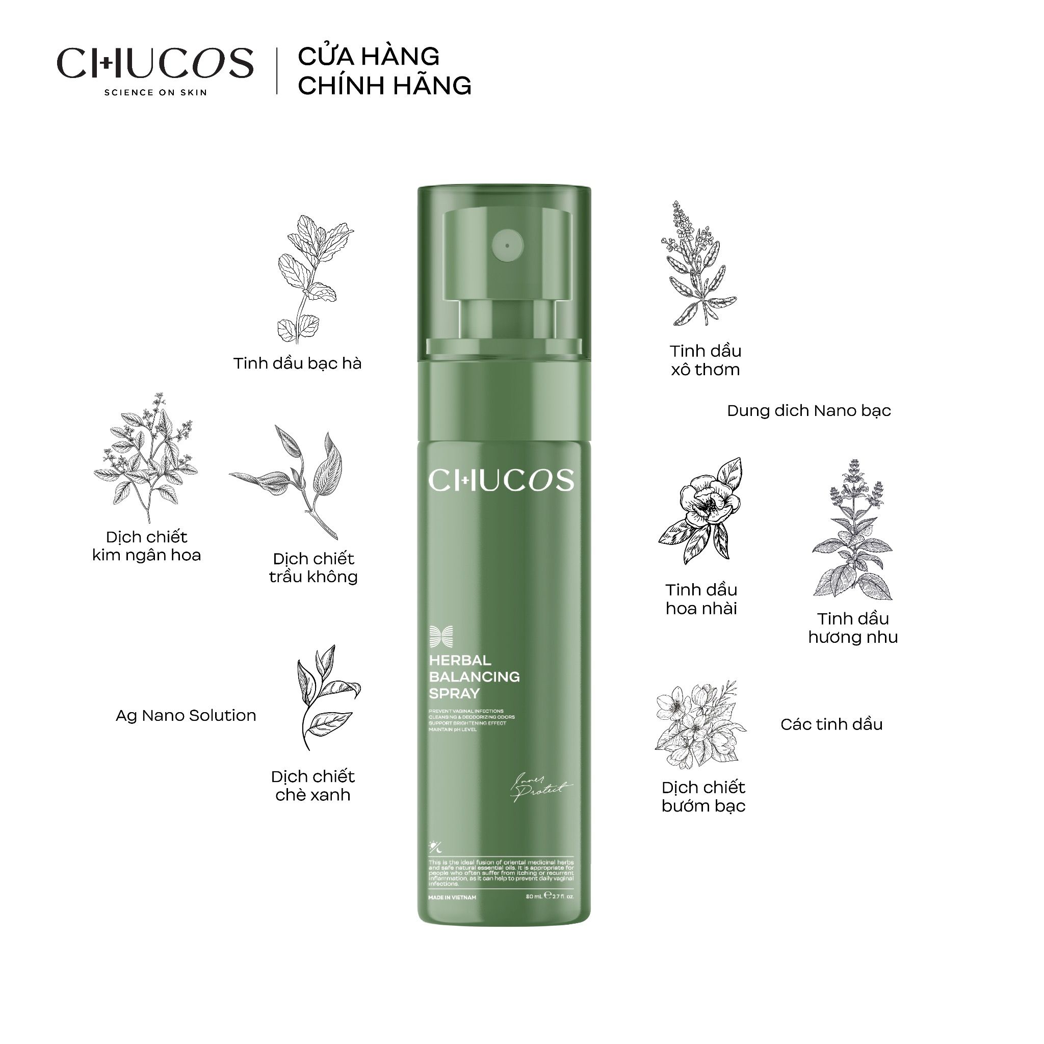  Xịt Phụ Khoa Thảo Dược Đông Y & Tinh Dầu Herbal Balancing Spray, Làm Sạch, Hỗ Trợ Giảm Viêm, Nấm Ngứa 