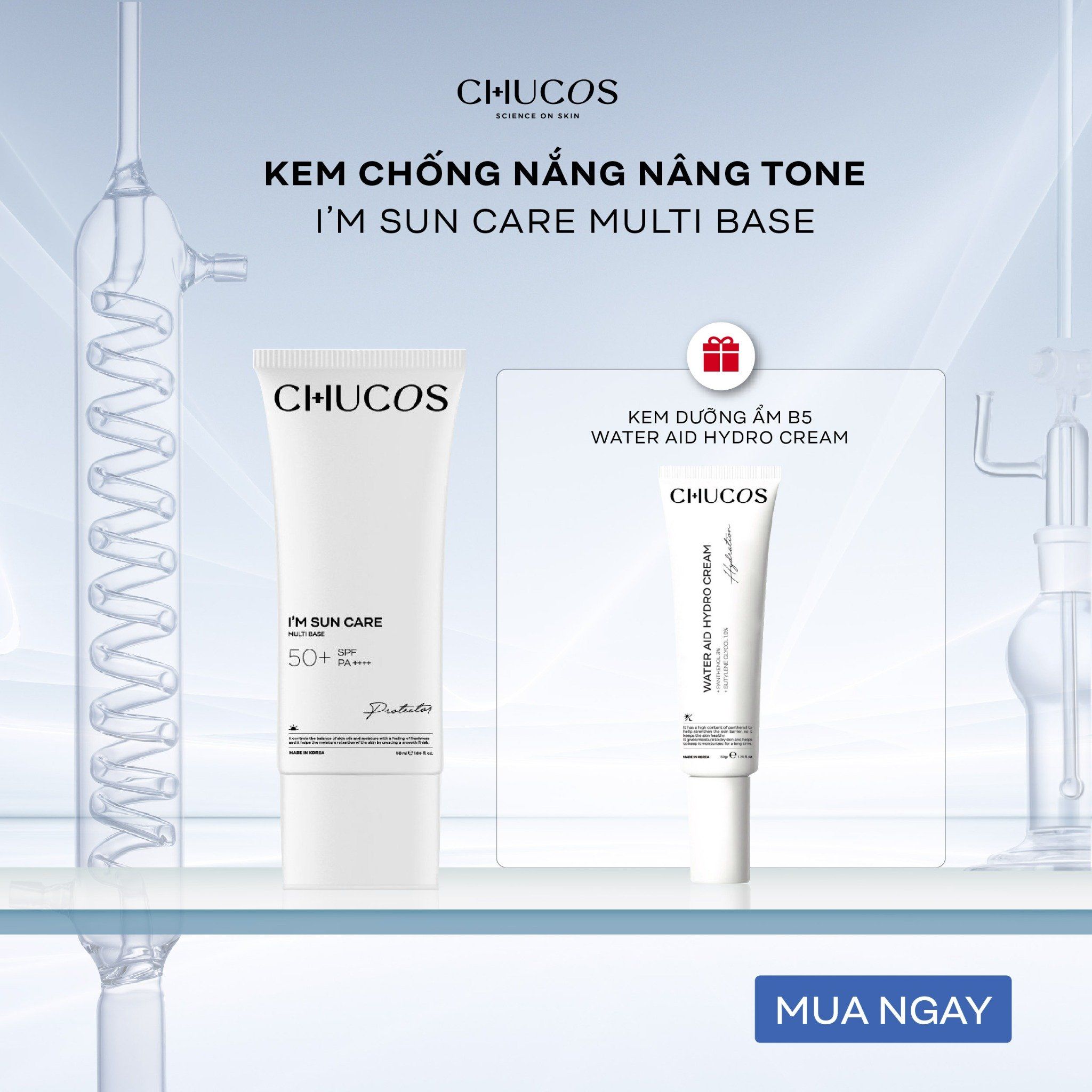  [Combo Quà Tặng] Kem Chống Nắng Bảo Vệ Da Và Nuôi Dưỡng Làn Da Chucos I’m Sun Care Multi Base 50ml + Gel cấp ẩm Water Aids 50gr 