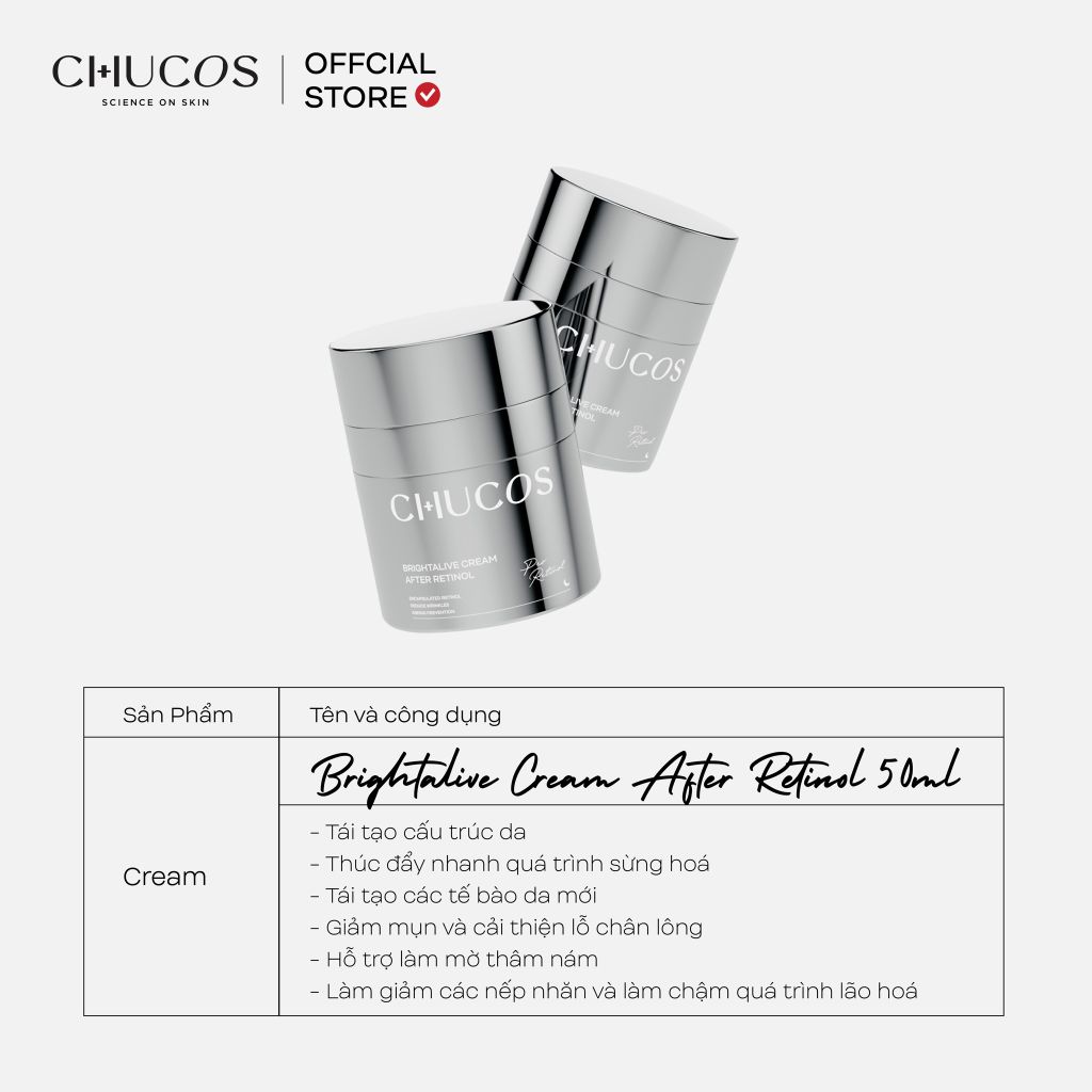 Kem Dưỡng Giảm Nếp Nhăn, Chống Lão Hoá Chucos Brightalive Cream - After Retinol 50gr