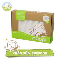 Hộp 6 khăn sữa sợi tre Nappi 30x30 cm trắng