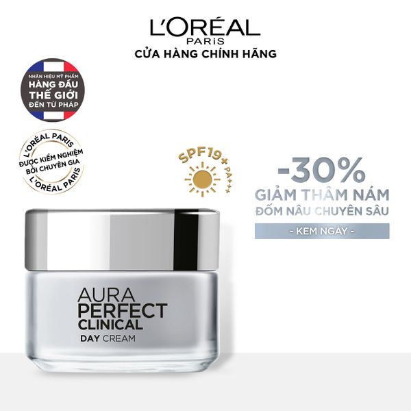  Kem dưỡng trắng mịn và giảm thâm nám ban ngày L'Oréal Paris White/ Aura Perfect Clinical SPF19/PA+++ 50ml 