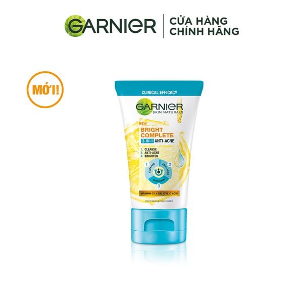 Sữa rửa mặt 3-trong-1 giảm mụn & sáng da Garnier Bright Complete Anti-Acne Foam 90ml