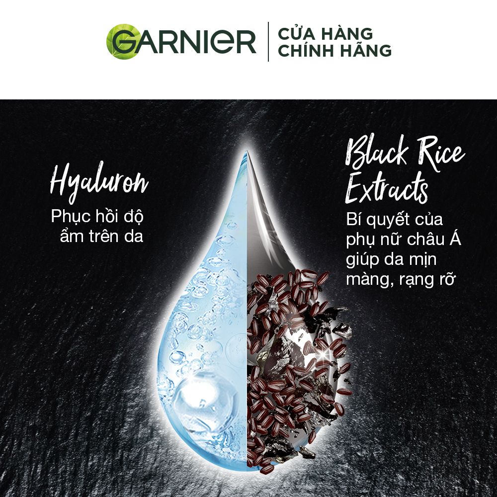  Mặt nạ tinh chất gạo đen & than tre sáng mịn da Garnier Charcoal & Black Rice Serum Mask 28g 