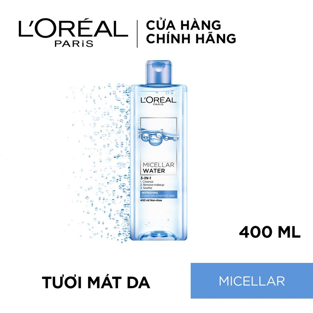  Nước tẩy trang đa năng làm sạch sâu 3-in-1 L'Oréal Paris Micellar Water 400ml - Làm mát da 