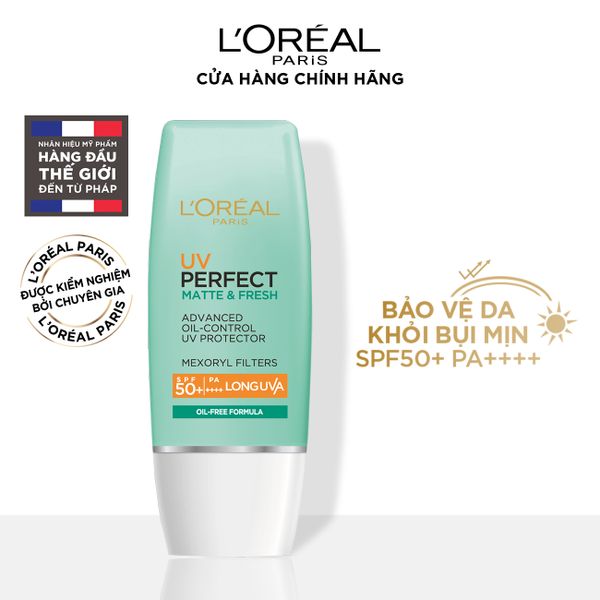 Kem chống nắng kiềm dầu & se mịn lỗ chân lông L’Oréal Paris UV Perfect Fresh & Matte SPF50+ PA++++