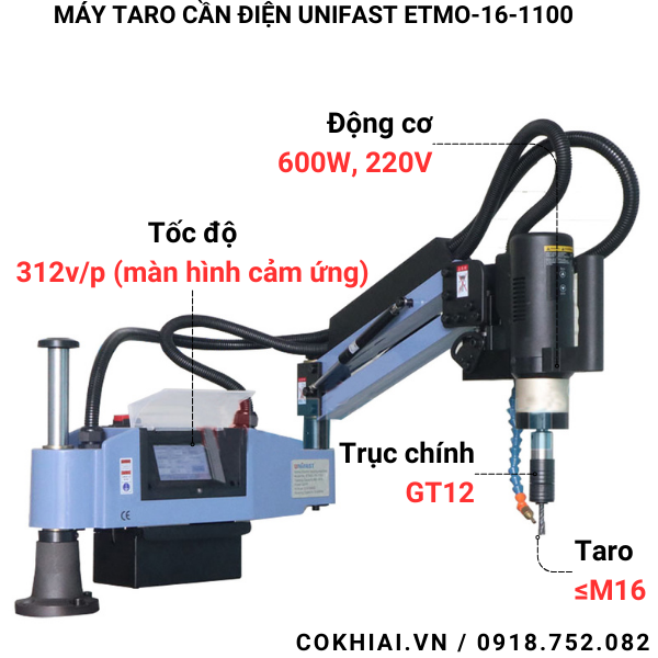 Thông số kỹ thuật máy taro cần điện Unifast ETMO-16-1100