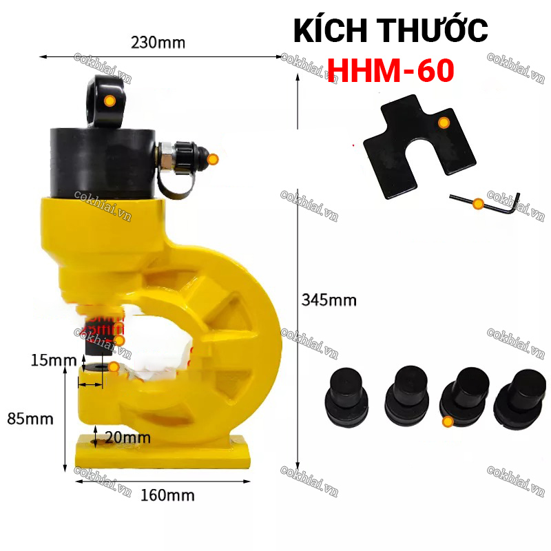 Kích thước đầu đột lỗ thủy lực HHM-60