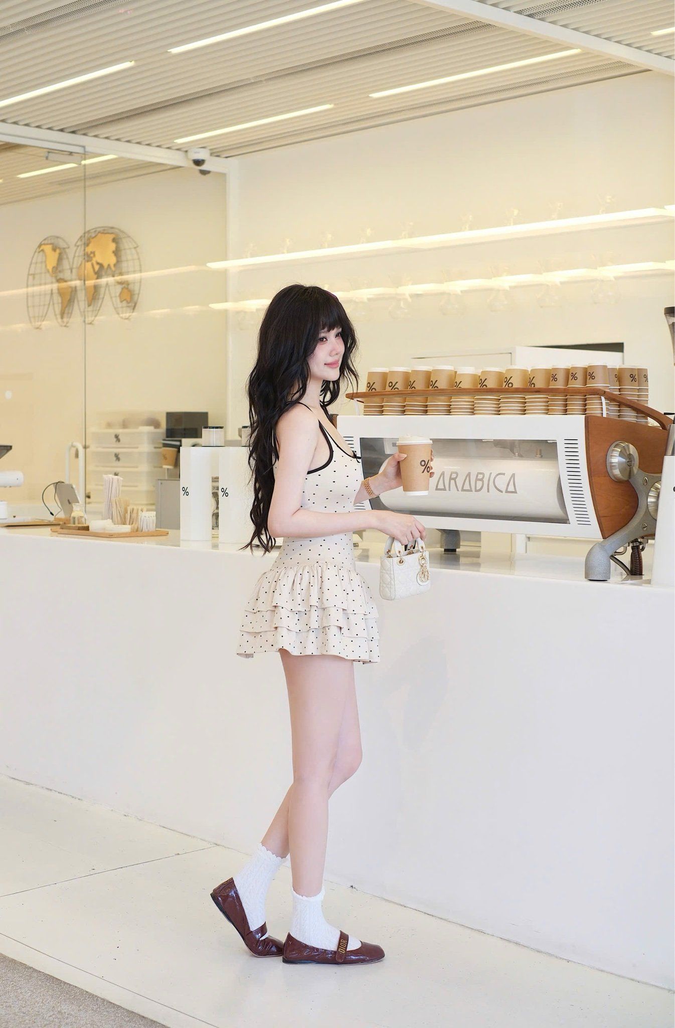 Đầm Chấm Bi Tầng Viền Màu