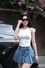 Chân Váy Jean Xòe Dập Li