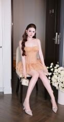 Đầm Lưới Chấm Bi Xòe Tầng