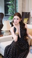 Đầm Chấm Bi Dài Cột Yếm