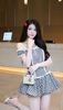 Đầm Caro Bẹt Vai Viền Xô
