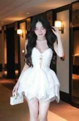 Đầm Cúp Thêu Hoa Đính Cườm