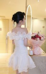 Đầm Voan Bẹt Vai Đính Bông