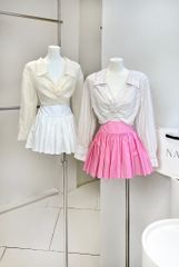 Áo TD Sơ Mi Xoắn Ngực Đính Bông
