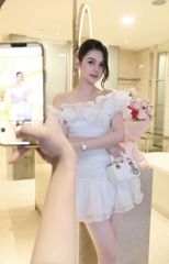 Đầm Voan Bẹt Vai Đính Bông