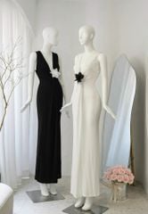 Đầm Thun Cổ V Đính Bông