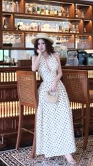 Đầm Chấm Bi Dài Cột Yếm