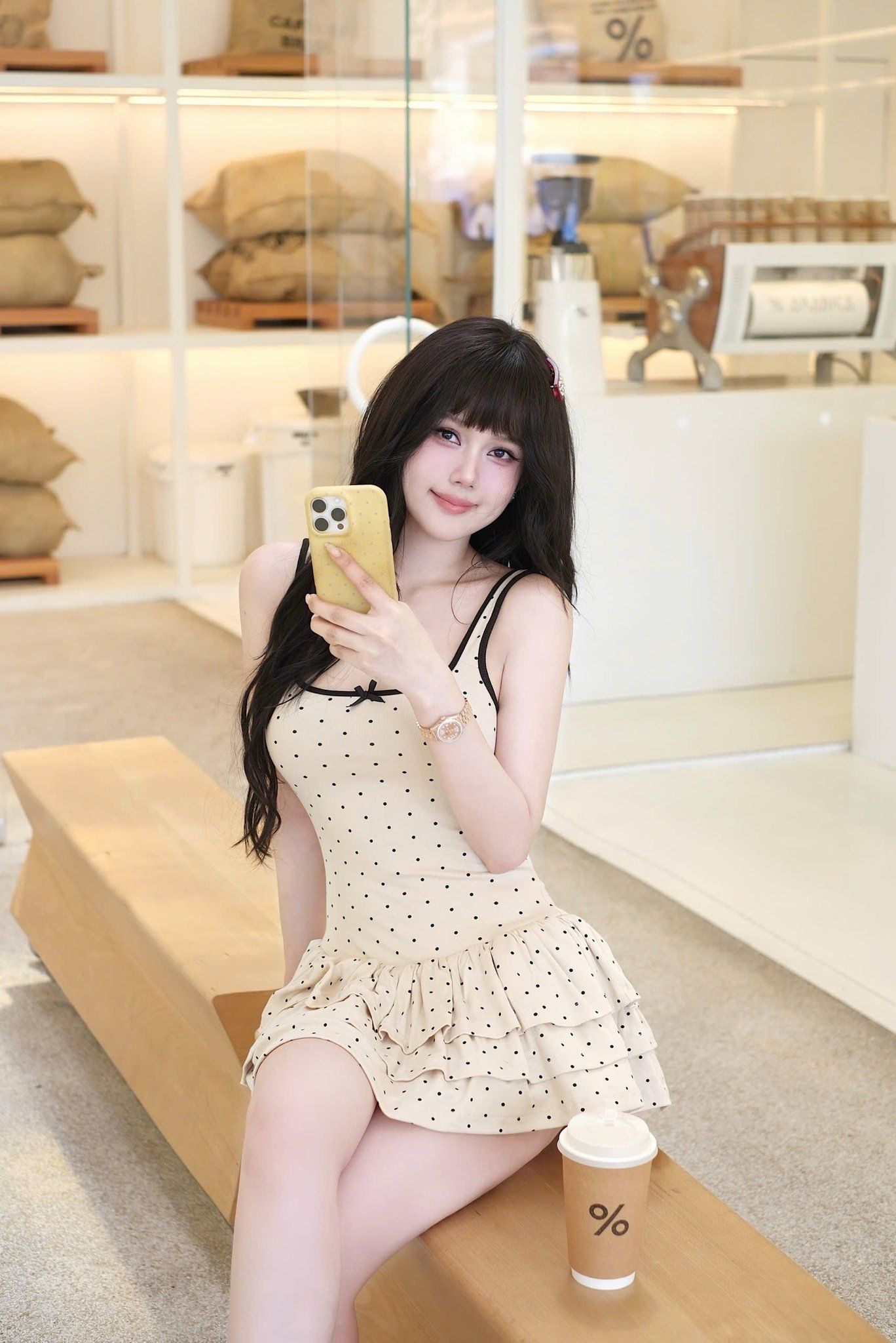 Đầm Chấm Bi Tầng Viền Màu
