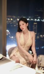 Đầm Yếm Lụa Lưới Nhũ Xẻ Tà