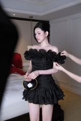 Đầm Voan Bẹt Vai Đính Bông