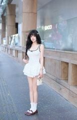 Đầm Chấm Bi Tầng Viền Màu