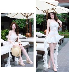 Đầm Lụa Cổ Đổ Tua Rua
